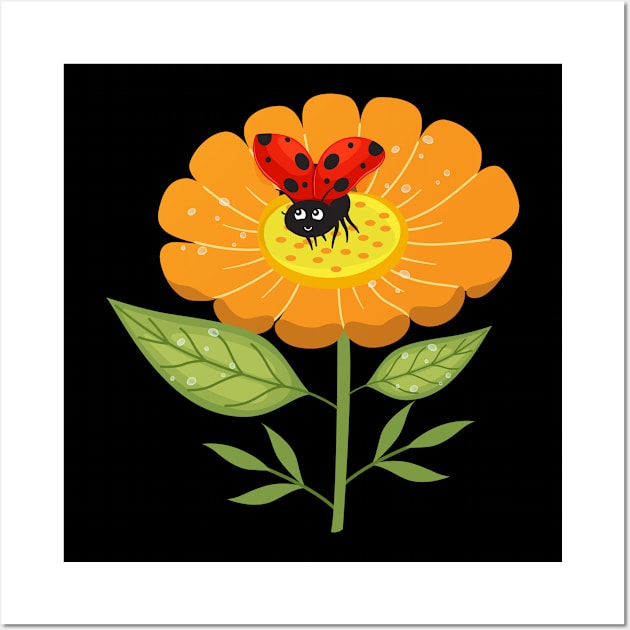 Ladybug Flower Insect Children Wall Art by MooonTees